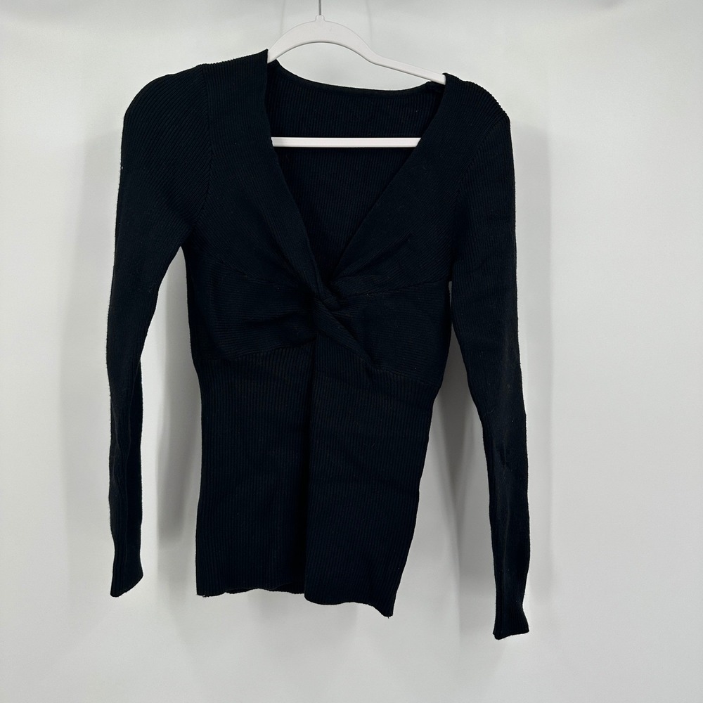 Womens Y2K Baby Doll Ribbed Twist Front Top Size M Minimalist Academia Black